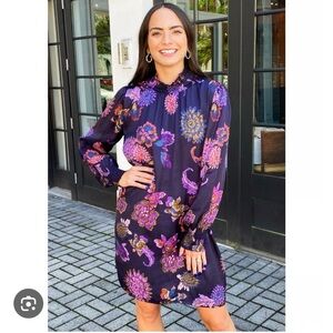 Vibrant Purple Floral Long Sleeve Dress